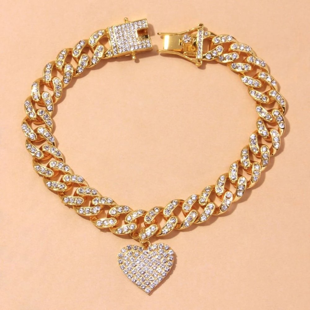 Chunky Miami Heart Shaped Cuban Link Foot Chain Anklet Bracelet Rhinestone - Picture 6 of 6